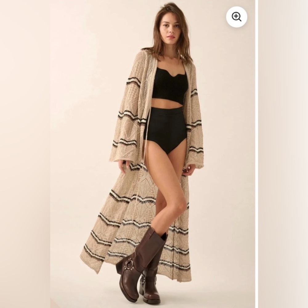 Promesa Diamond Days Striped Crochet Duster Cardigan Size Small